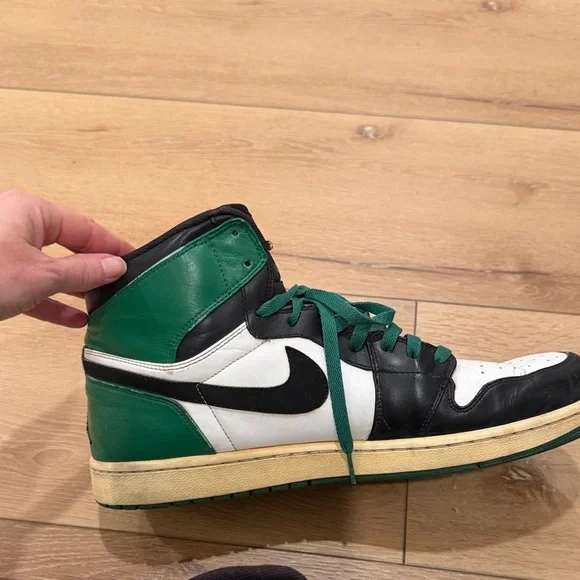 Air Jordan Black, Green and White High-Top Sneakers with Green Laces - Picture 12 of 15